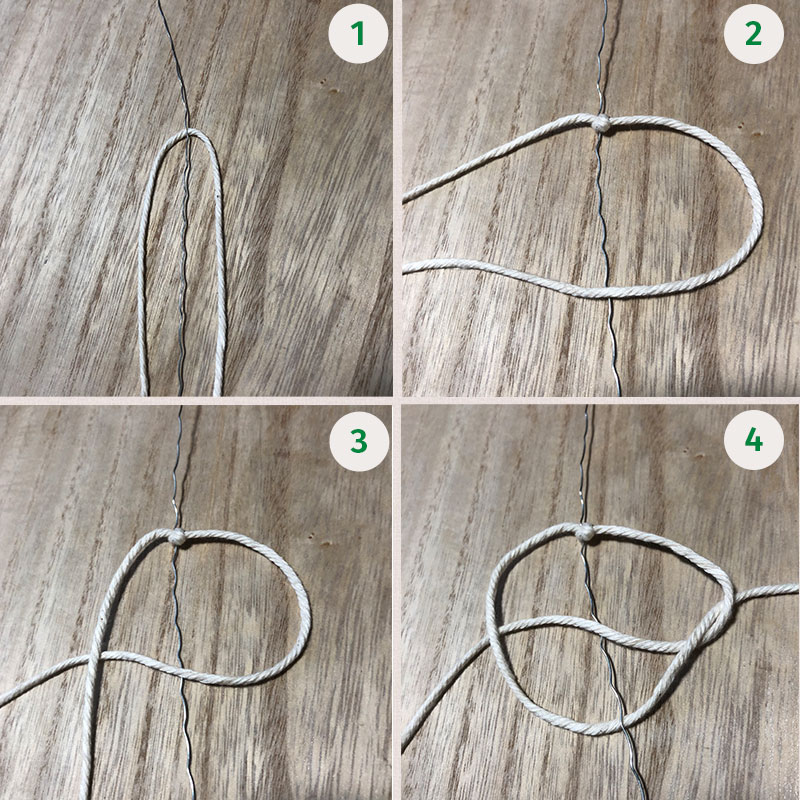 In 4 Schritten ist der einfache Makramee-Knoten für die Osterdeko erklärt.