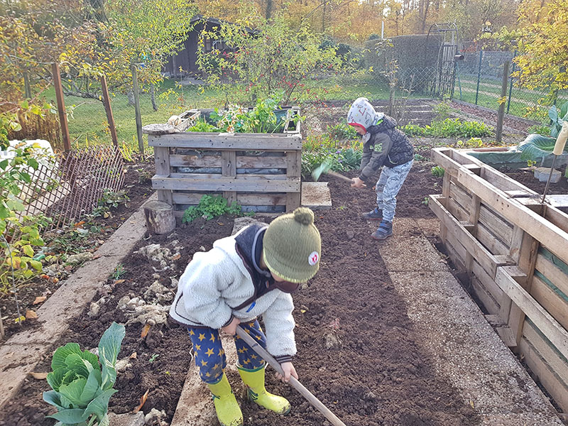 Kinder können sich ei der Gartenarbeit bei allen möglichen Aufgaben einbringen und einen wertvollen Beitrag leisten.