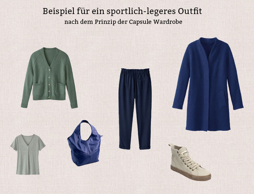 Ein Outfit nach dem Prinzip der Capsule Wardrobe wurde aus verschiedenen Einzelstücken zusammengestellt.