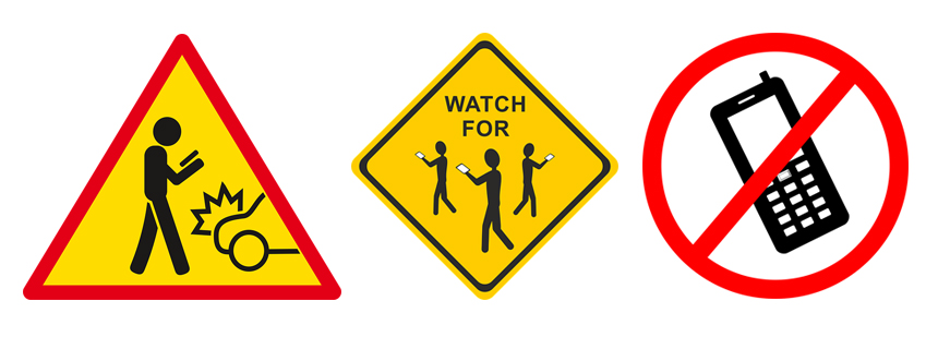 Drei Warnschilder sind beispielhaft nebeneinander abgebildet.