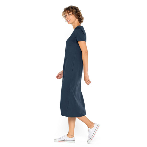 Jerseykleid lang aus reiner Bio-Baumwolle, nachtblau