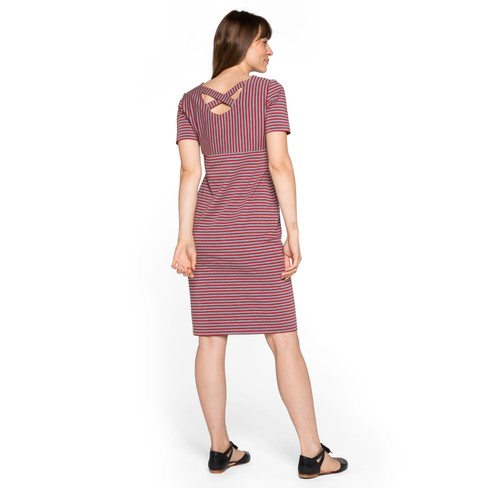 Jerseykleid aus Bio-Baumwolle mit Doppeltem V-Ausschnitt, grau/kirsche-melange