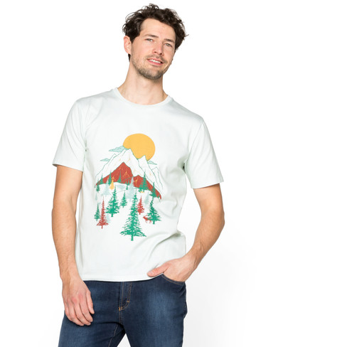 Kurzarm Print-Shirt aus Bio-Baumwolle Motiv BERGE, mint