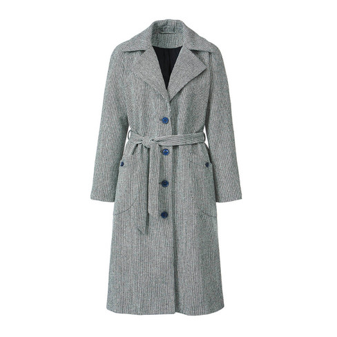 Mantel mit Hahnentrittmuster aus Bio-Wolle, rauchblau-gemustert