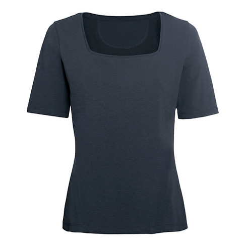 T-Shirt mit Karree-Ausschnitt aus Bio-Baumwolle, nachtblau