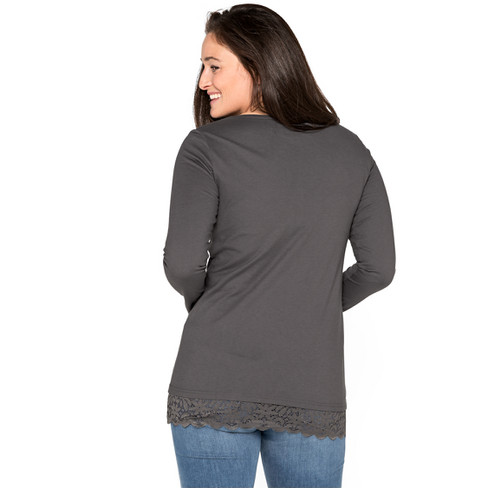 Longshirt aus Bio-Baumwolle mit Spitze, silbergrau