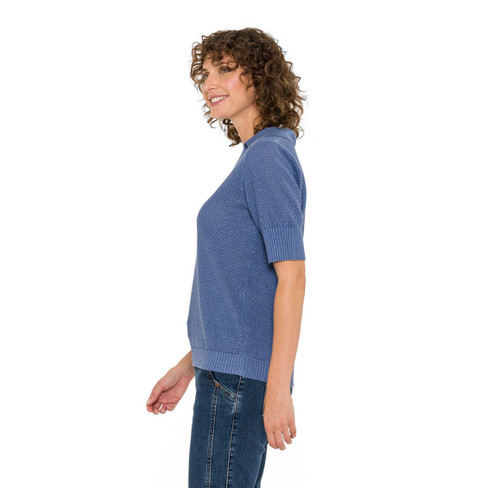 Ajour-Poloshirt aus Leinen und TENCEL™, taubenblau
