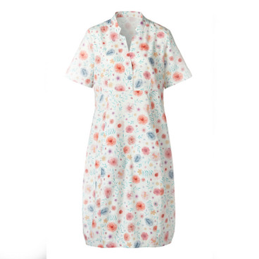 Hemdkleid mit Blumenprint aus reiner Bio-Baumwolle, naturweiß-gemustert