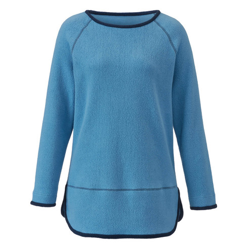 Fleece-Pullover mit Kontrastkanten aus reiner Bio-Baumwolle, jeansblau/nachtblau