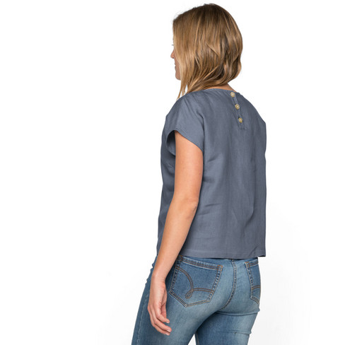 Leinenshirt mit Knopfleiste im Rücken, jeansblau