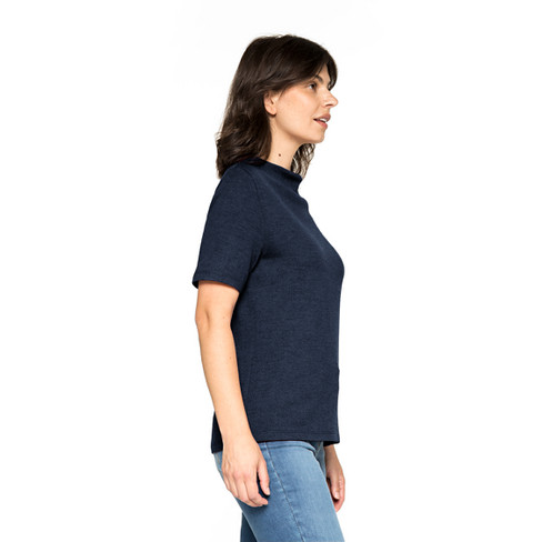 T-Shirt mit Vulkankragen aus Bio-Schurwolle, nachtblau