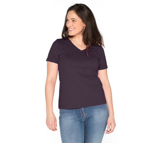 T-Shirt mit V-Ausschnitt aus reiner Bio-Baumwolle, aubergine