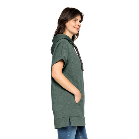 Oversized Kapuzen-Shirt aus Bio-Baumwolle mit Tunnelzugband, jade-melange