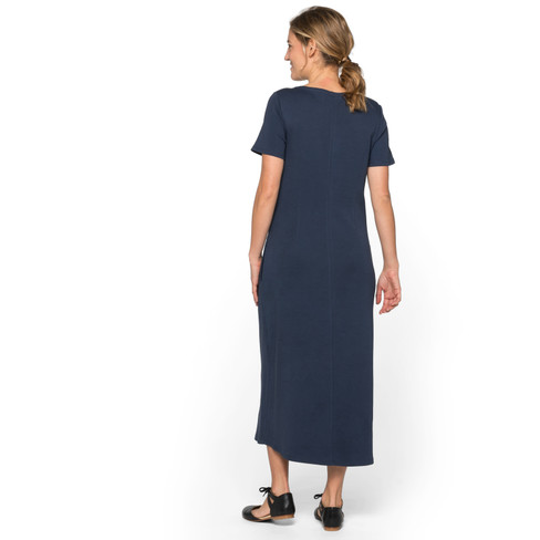 Jerseykleid aus Bio-Baumwolle mit Tunika-Ausschnitt und Knopfleiste, nachtblau