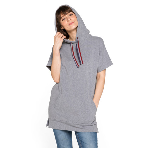 Oversized Kapuzen-Shirt aus Bio-Baumwolle mit Tunnelzugband, grau-melange