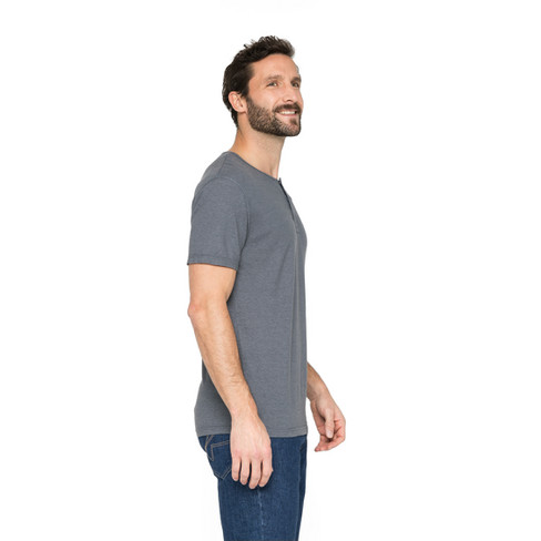 T-Shirt mit Knopfleiste aus Hanf und Bio-Baumwolle, rauchblau