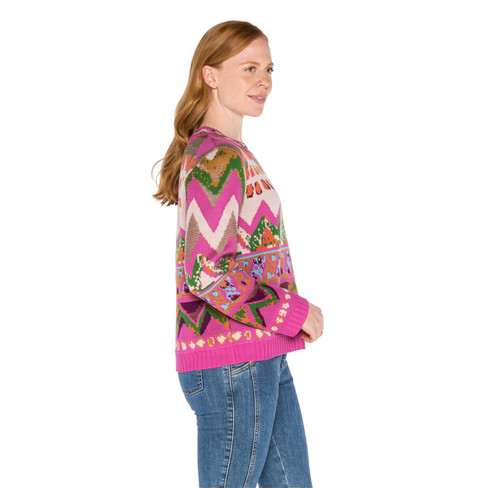 Jacquard-Pullover aus reiner Bio-Wolle, pink-gemustert