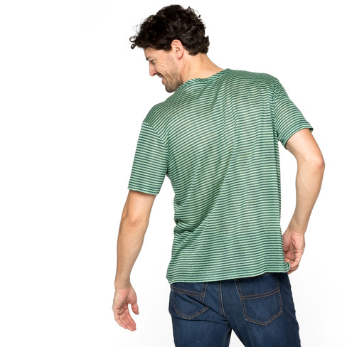 Kurzärmeliges Leinenjersey-Shirt mit Rundhalsausschnitt, eibe-geringelt