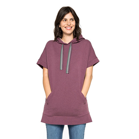 Oversized Kapuzen-Shirt aus Bio-Baumwolle mit Tunnelzugband, plum-melange