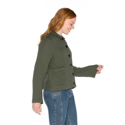 Jacke aus gedoppeltem Bio-Baumwoll-Musselin, khaki