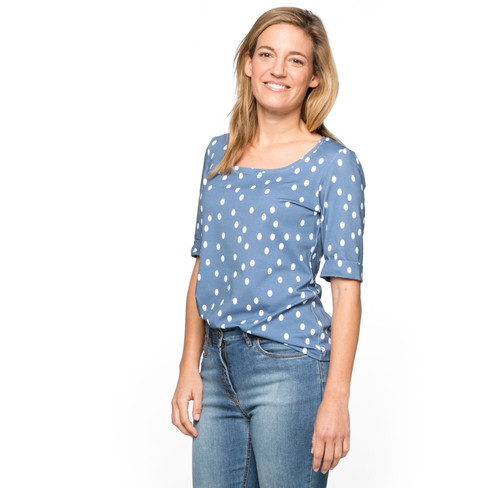 Tupfen-Jerseyshirt aus Bio-Baumwolle mit Rundhalsausschnitt, jeans-gemustert