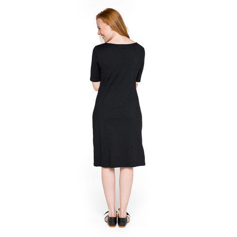 Kleid mit Wasserfallausschnitt aus Bio-Baumwolle, schwarz