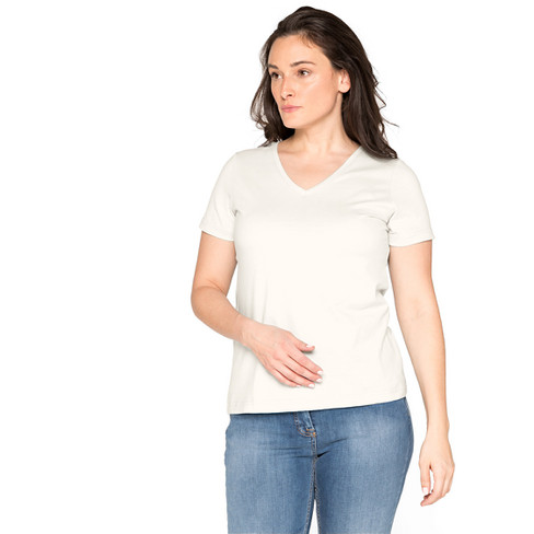T-Shirt mit V-Ausschnitt aus reiner Bio-Baumwolle, naturweiß