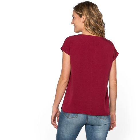 Blusenshirt aus TENCEL™ Fasern mit V-Ausschnitt, burgund