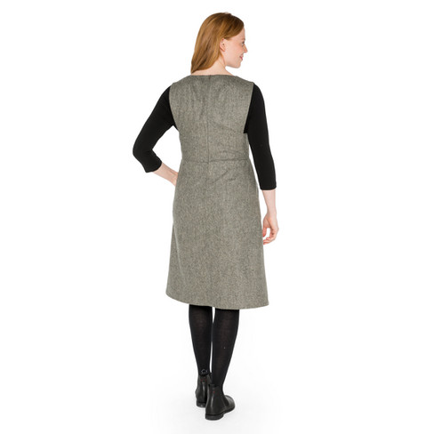 Tweedkleid in Latz-Optik aus reiner Bio-Schurwolle, seegras