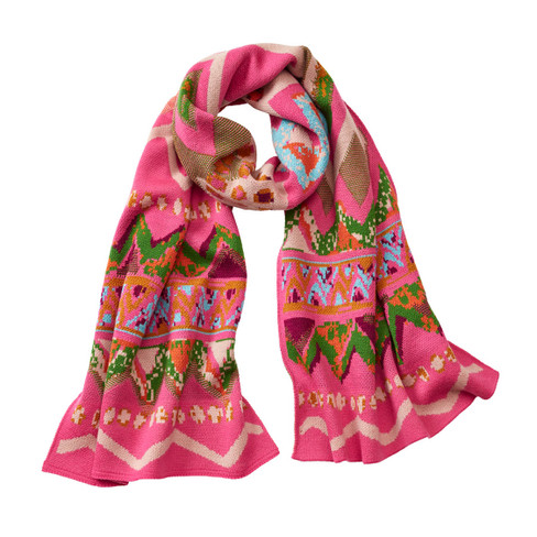 Jacquard-Schal aus reiner Bio-Wolle, pink-gemustert