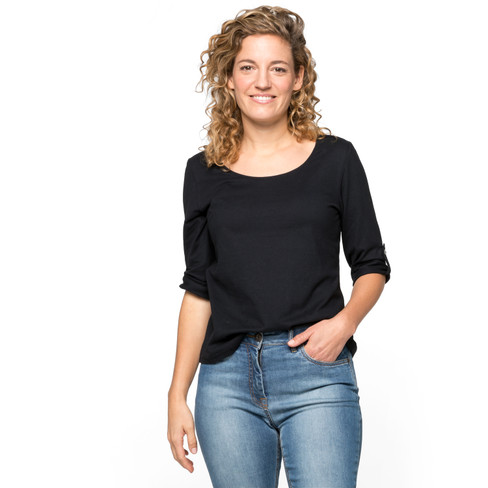 Jersey-Shirt aus Bio-Baumwolle mit Krempelarm, schwarz
