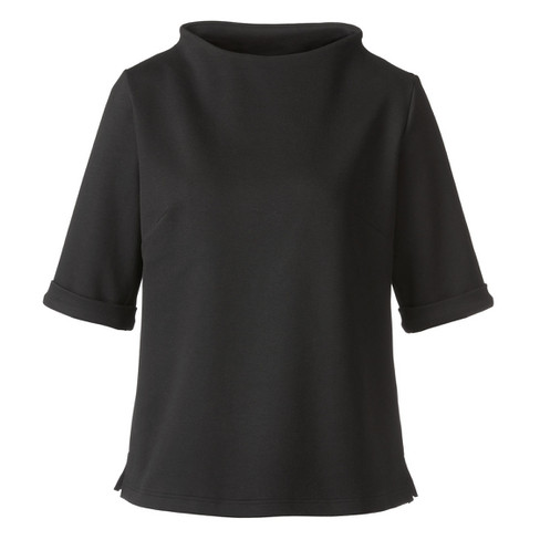 Jerseyshirt mit Vulkankragen aus Bio-Baumwolle, schwarz