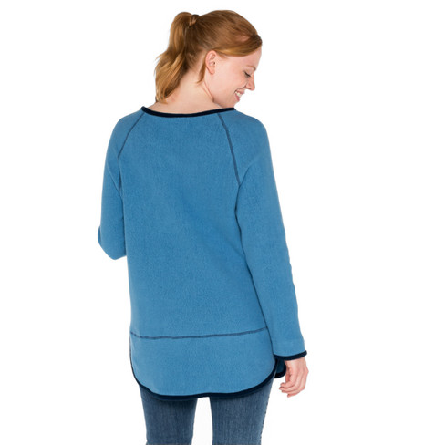 Fleece-Pullover mit Kontrastkanten aus reiner Bio-Baumwolle, jeansblau/nachtblau