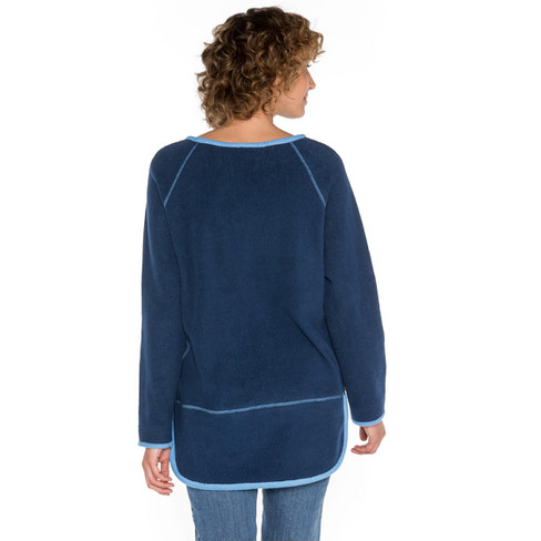 Fleece-Pullover mit Kontrastkanten aus reiner Bio-Baumwolle, nachtblau/jeansblau