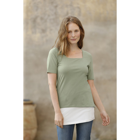 T-Shirt mit Karree-Ausschnitt aus Bio-Baumwolle, schilf