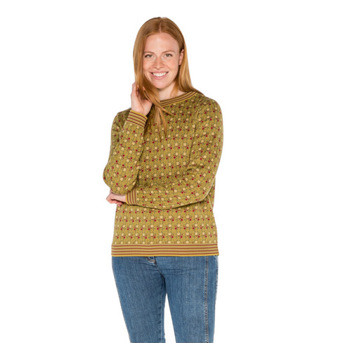 Jacquard-Pullover mit Blumenmuster aus reiner Bio-Baumwolle, gelb-gemustert