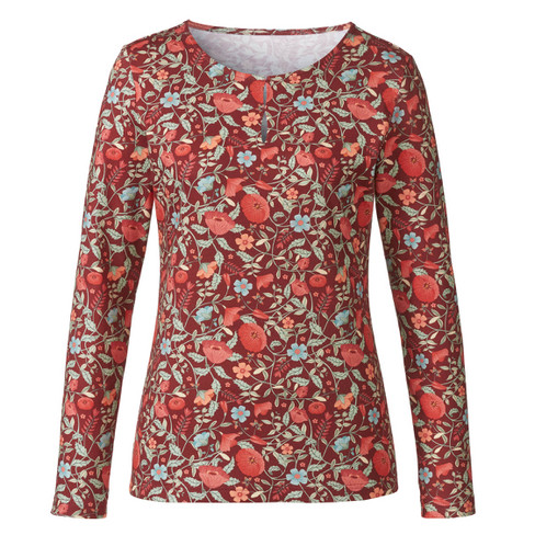 Langarmshirt mit Blumenprint aus reiner Bio-Baumwolle, rubin-gemustert