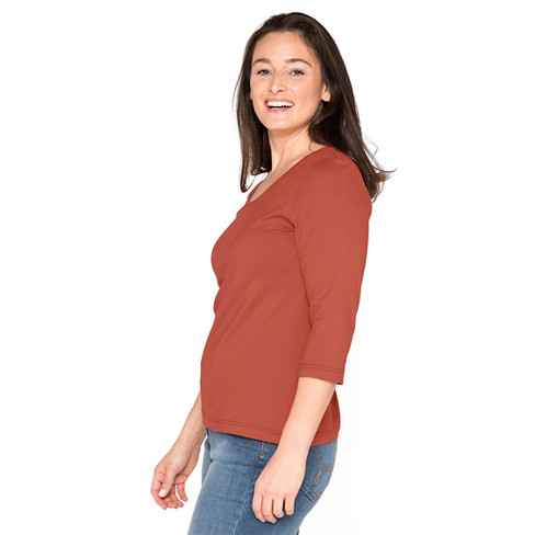 Shirt mit 3/4-Arm aus reiner Bio-Baumwolle, terracotta