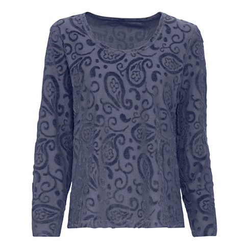 Nicki-Shirt mit Intarsien aus Bio-Baumwolle, nachtblau