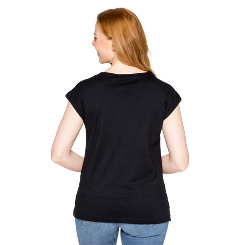 T-Shirt aus Bio-Baumwolle mit Spitze, schwarz