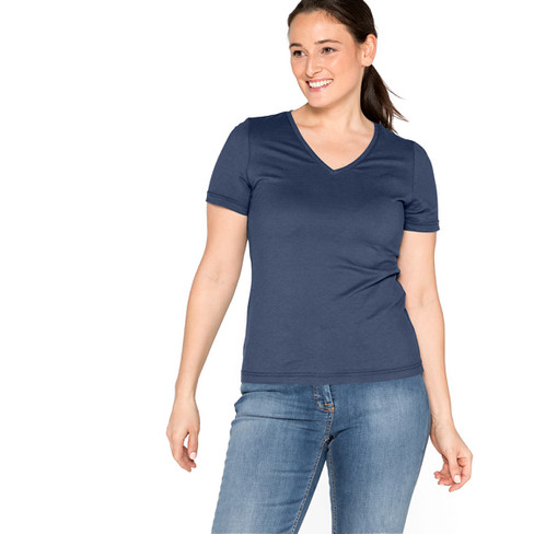 T-Shirt mit V-Ausschnitt aus reiner Bio-Baumwolle, tinte