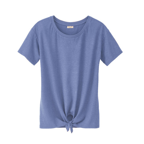 T-Shirt mit Knoten aus Hanf und Bio-Baumwolle, taubenblau