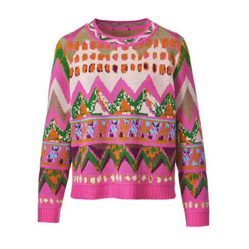 Jacquard-Pullover aus reiner Bio-Wolle, pink-gemustert