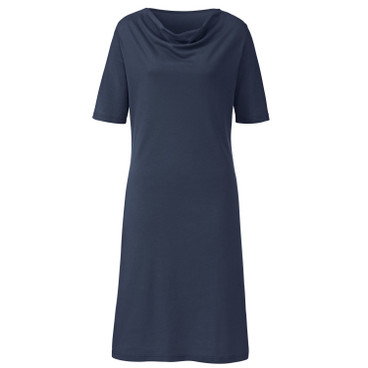 Kleid mit Wasserfallausschnitt aus Bio-Baumwolle, nachtblau