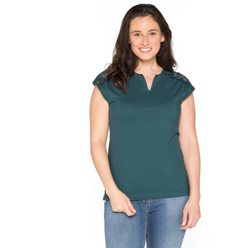 T-Shirt aus Bio-Baumwolle mit Spitze, smaragd