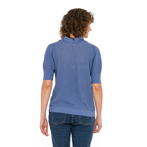Ajour-Poloshirt aus Leinen und TENCEL™, taubenblau