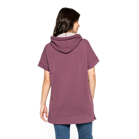 Oversized Kapuzen-Shirt aus Bio-Baumwolle mit Tunnelzugband, plum-melange