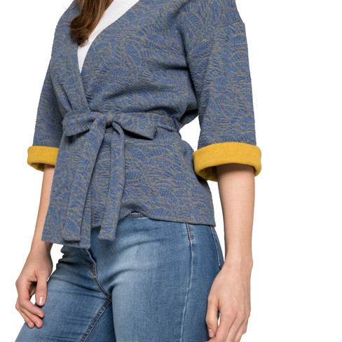 Relief-Jacquard-Jacke aus Bio-Baumwolle im Kimono-Stil, jeans