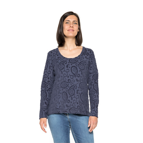 Nicki-Shirt mit Intarsien aus Bio-Baumwolle, nachtblau