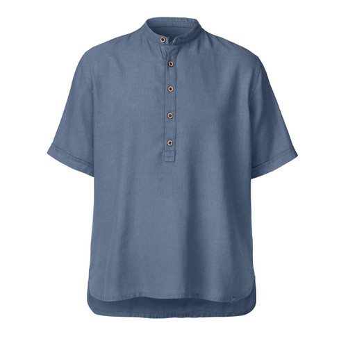 Kurzarmhemd aus Hanf und Bio-Baumwolle, blau